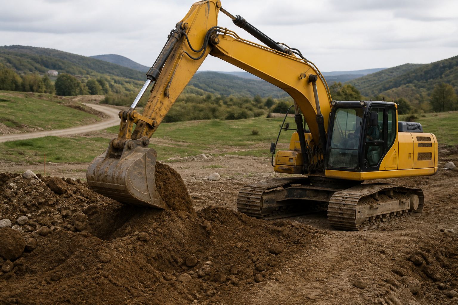 Engin de chantier Marceau TP en opération de terrassement